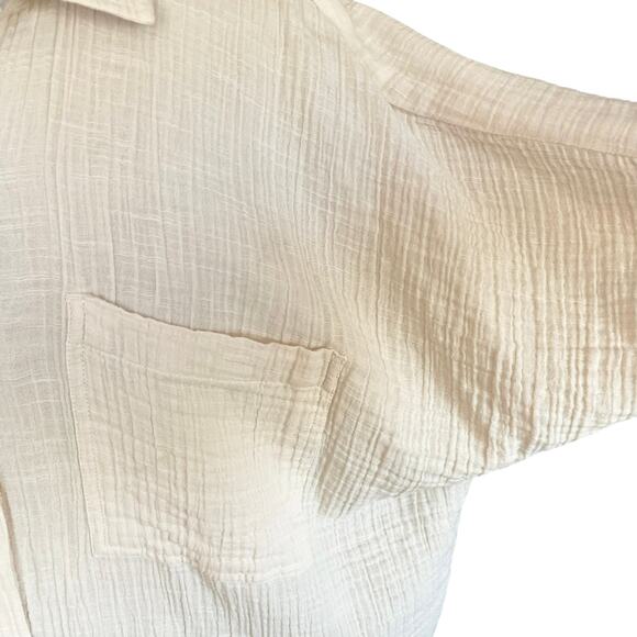American Eagle Cotton Gauze Button Down Shirt Women MED Oversized Beachy Casual - Picture 6 of 9